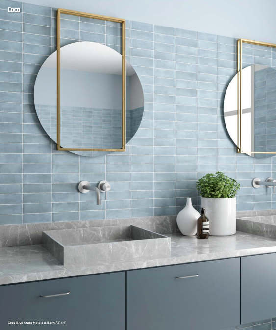 EQUIPE COCO 2x6 Porcelain Subway Tile MATTE BLUE GRASS