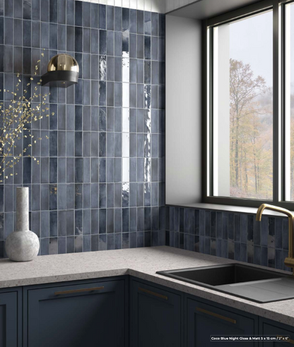 EQUIPE COCO 2x6 Porcelain Subway Tile MATTE BLUE NIGHT