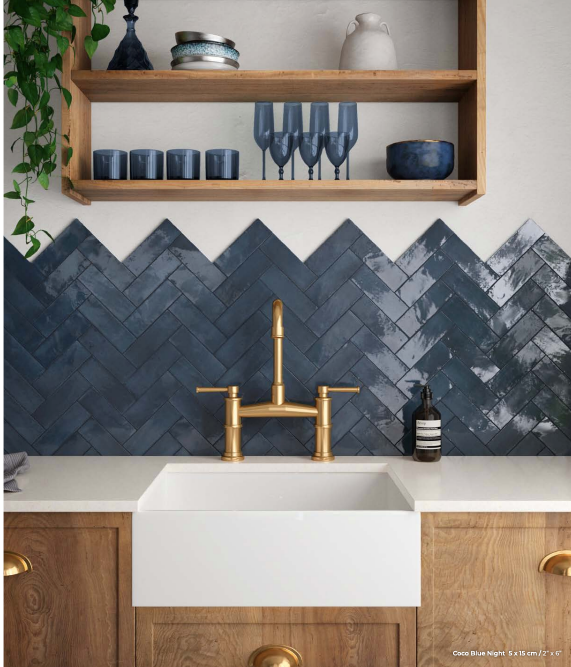 EQUIPE COCO 2x6 Porcelain Subway Tile GLOSS BLUE NIGHT