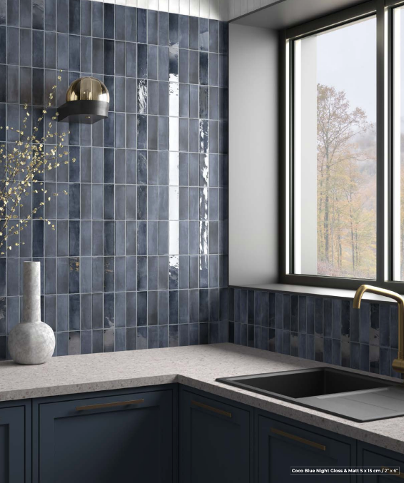 EQUIPE COCO 2x6 Porcelain Subway Tile GLOSS BLUE NIGHT